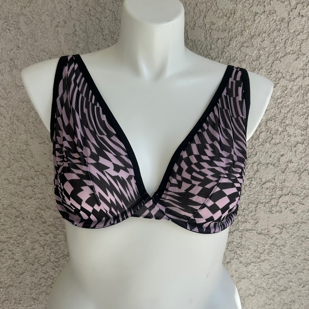 Cacique High Apex Plunge Bra 44DD Whimsigoth Mesh Unlined Underwire 44E